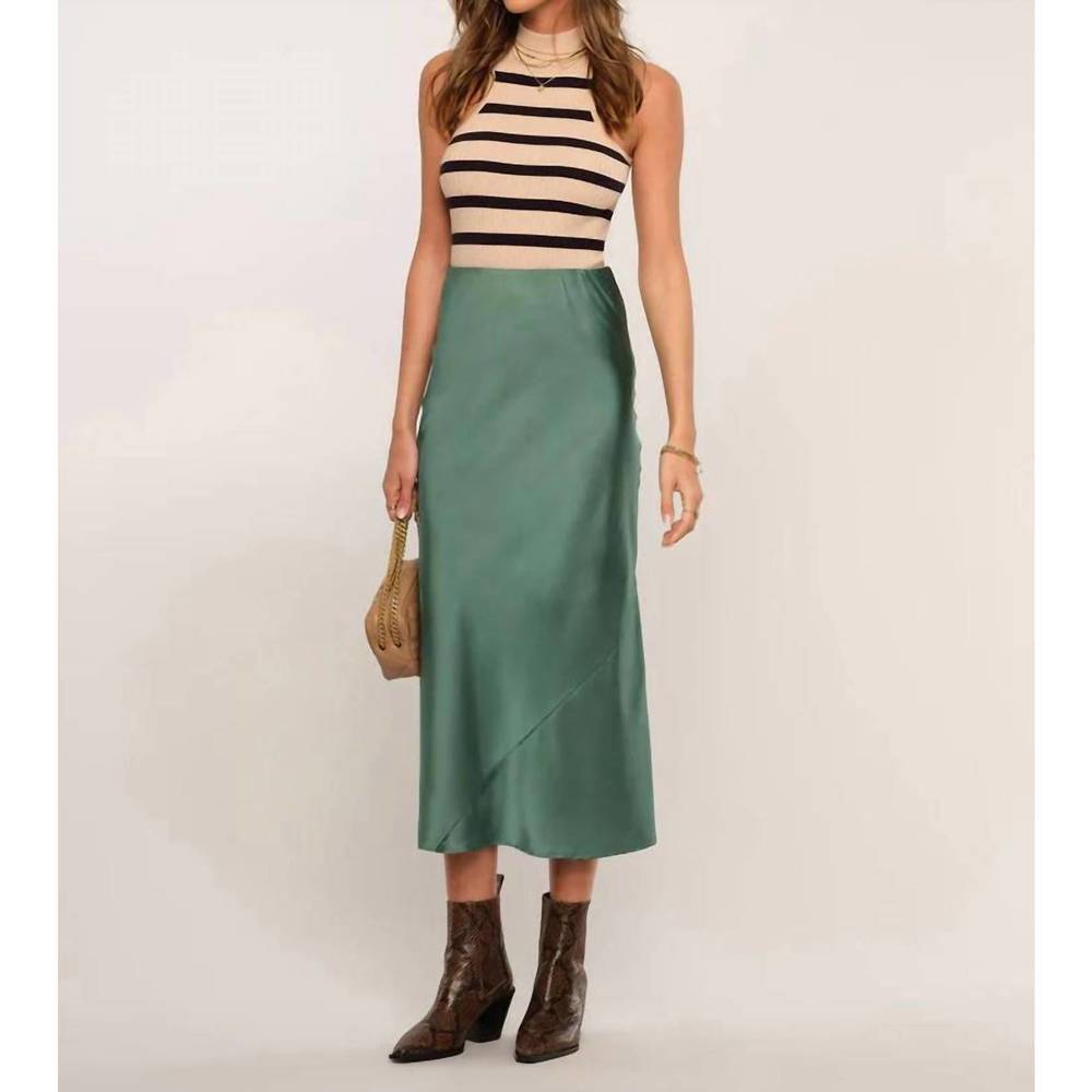 Heartloom Teal Satin Midi Skirt